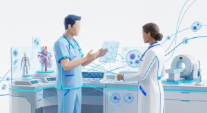 의학적 상담과 안전한 진료 환경을 상징하는 3D 일러스트