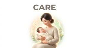 평온한 모습의 산모와 아기, 회복과 케어를 상징하는 이미지